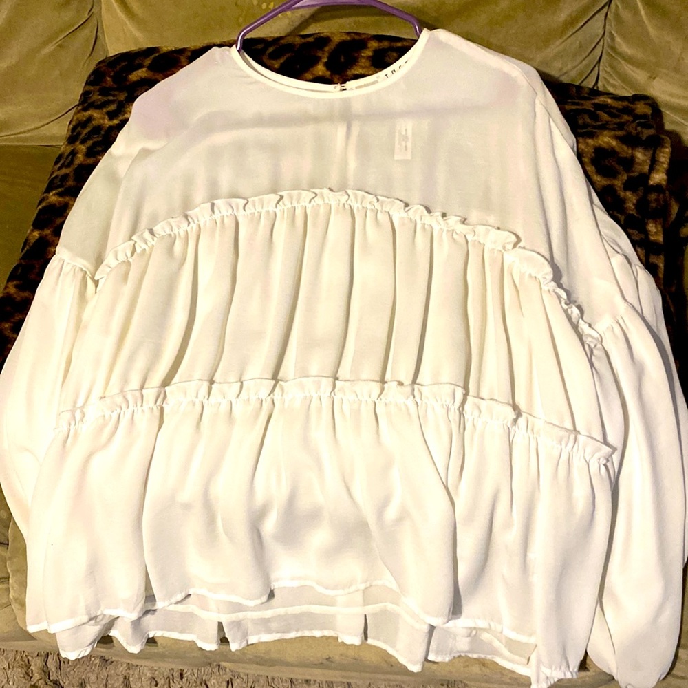 Ruffled long sleeve white shirt